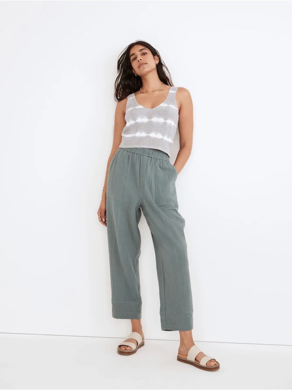 Madewell blue lightspun gauze pull on balloon barrel pants